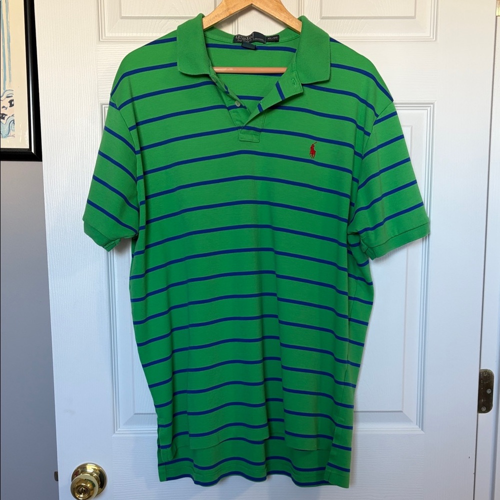 Ralph Lauren Green Striped Polo Shirt XL/TG